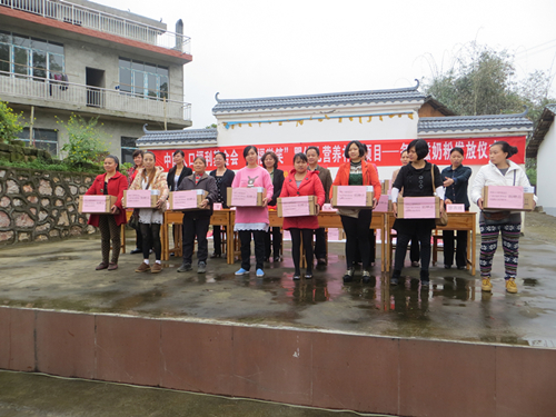 向受助家庭發(fā)放奶粉