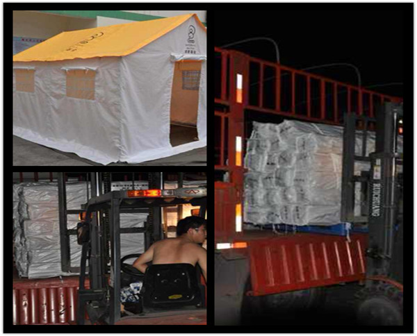 中国人口福利基金会第一时间向灾区运送救灾帐篷